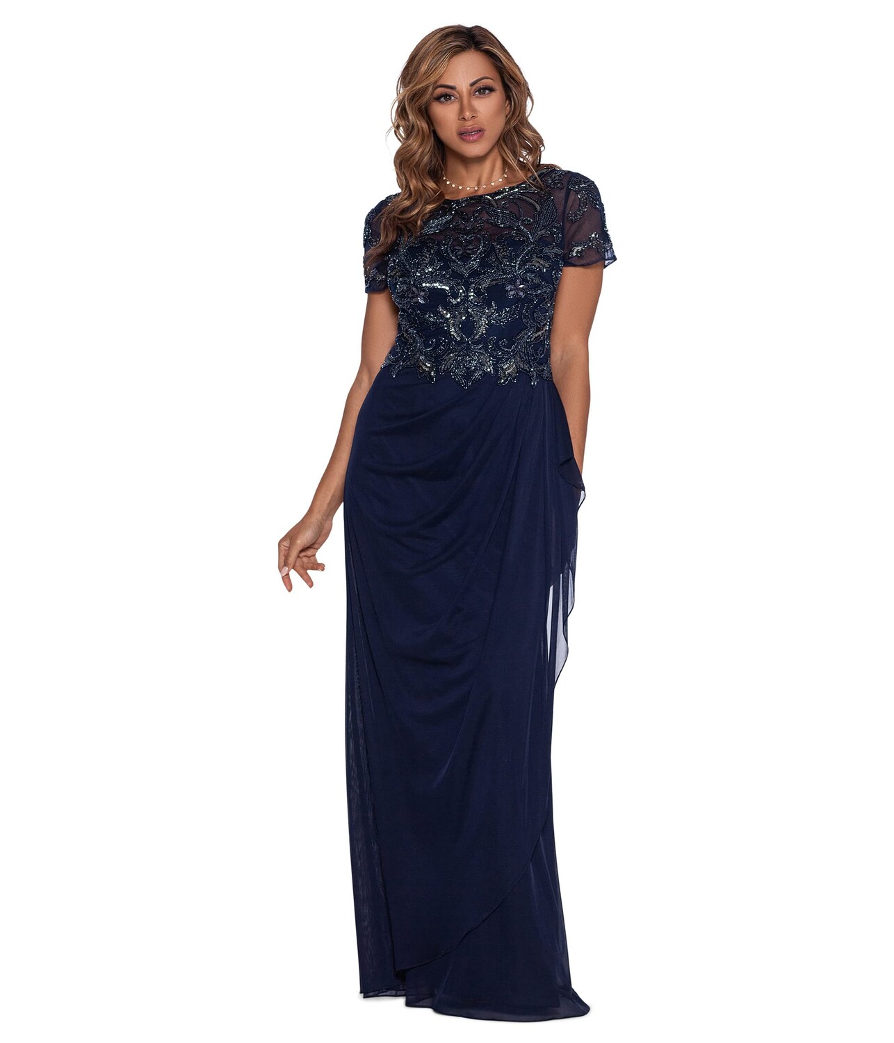 

Платье XSCAPE, Long Beaded Top Sheer Matte Jersey Skirt Dress