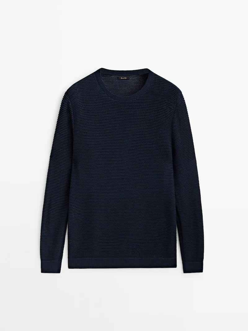 

Свитер Massimo Dutti Crochet Knit With A Crew Neck, темно-синий