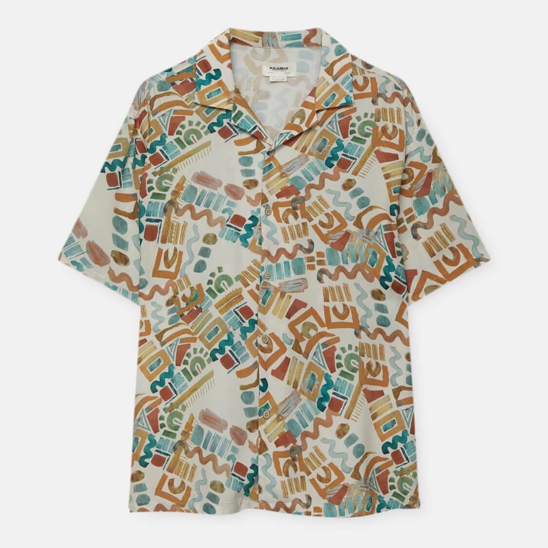 

Рубашка Pull&Bear Print с коротким рукавом, белый/оранжевый/синий