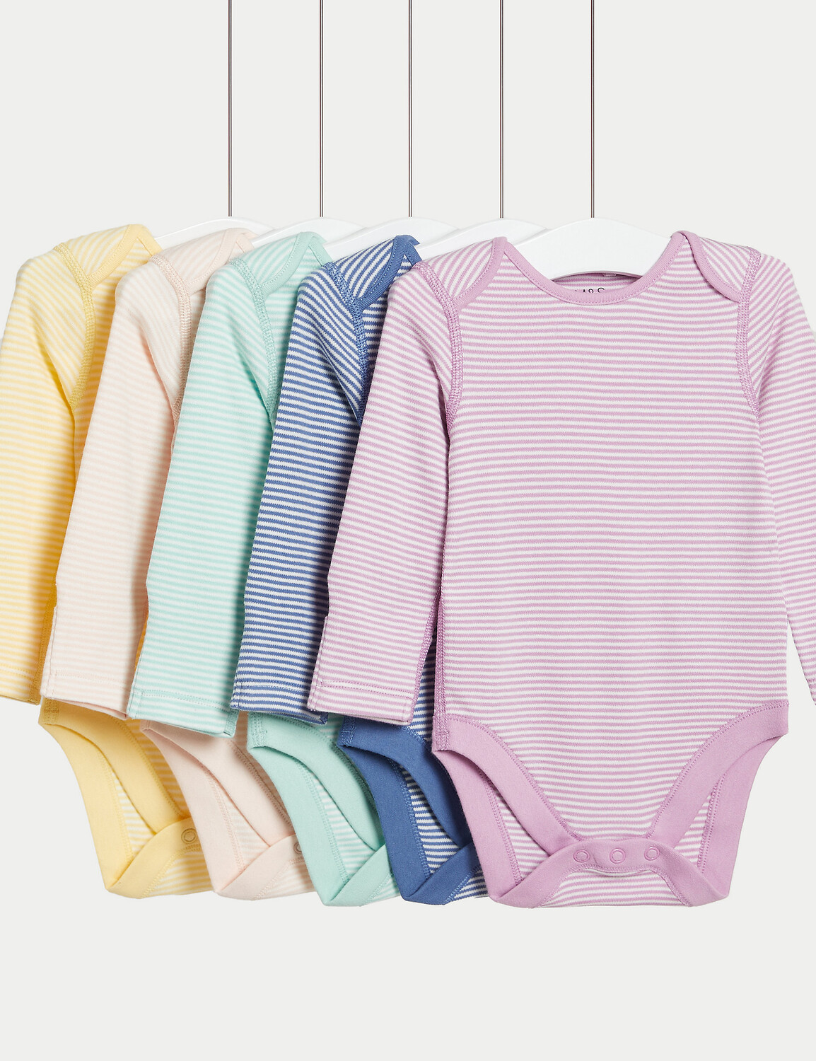 

5 пар боди в полоску из чистого хлопка (0–3 года) Marks & Spencer, мульти
