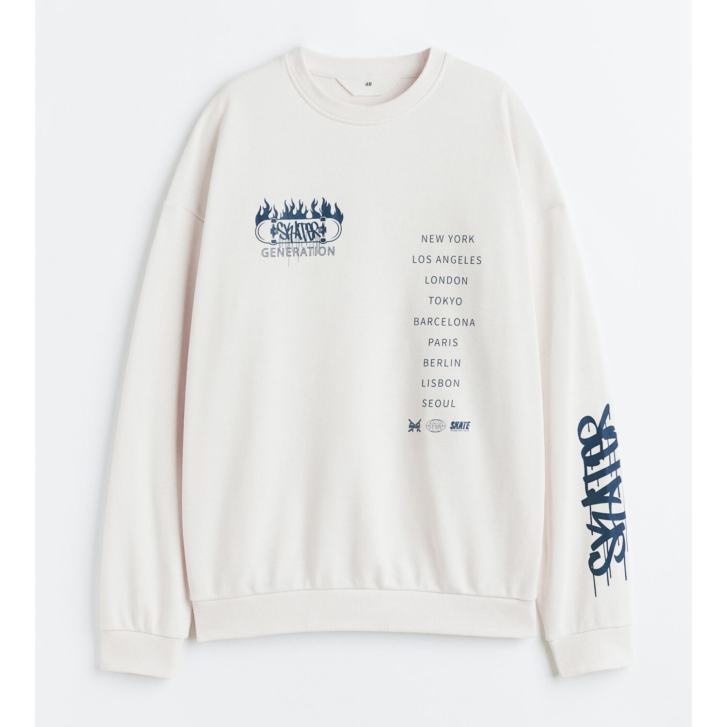 

Толстовка с принтом H&M Skater generation, белый/темно-синий