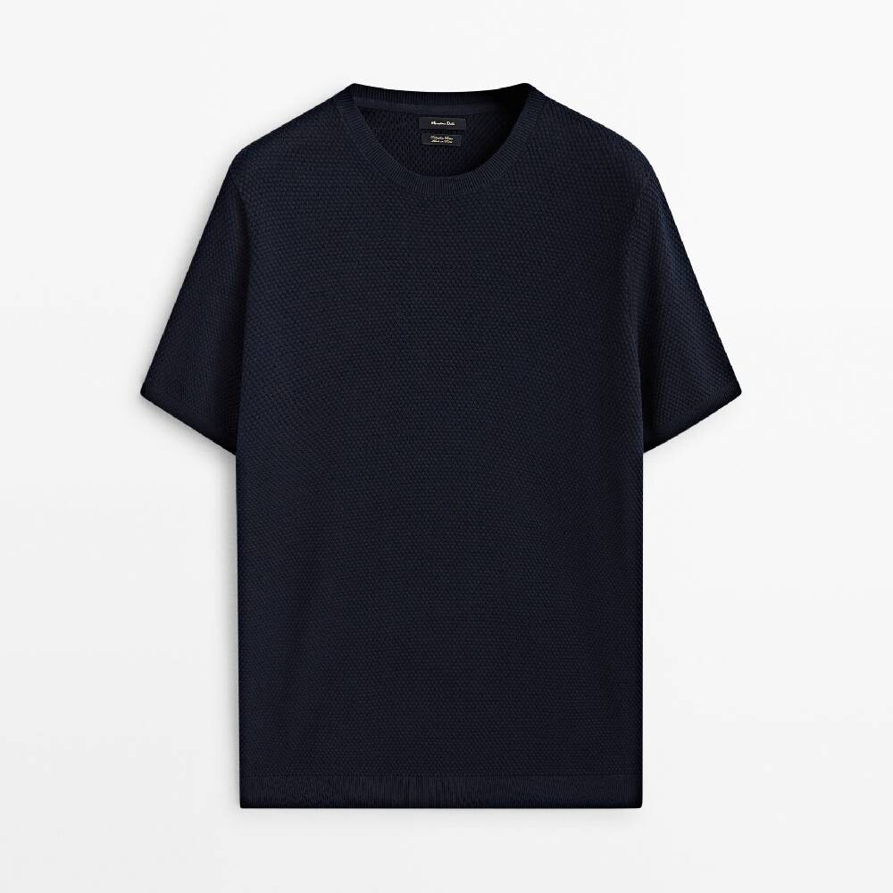 

Свитер с коротким рукавом Massimo Dutti Textured, темно-синий