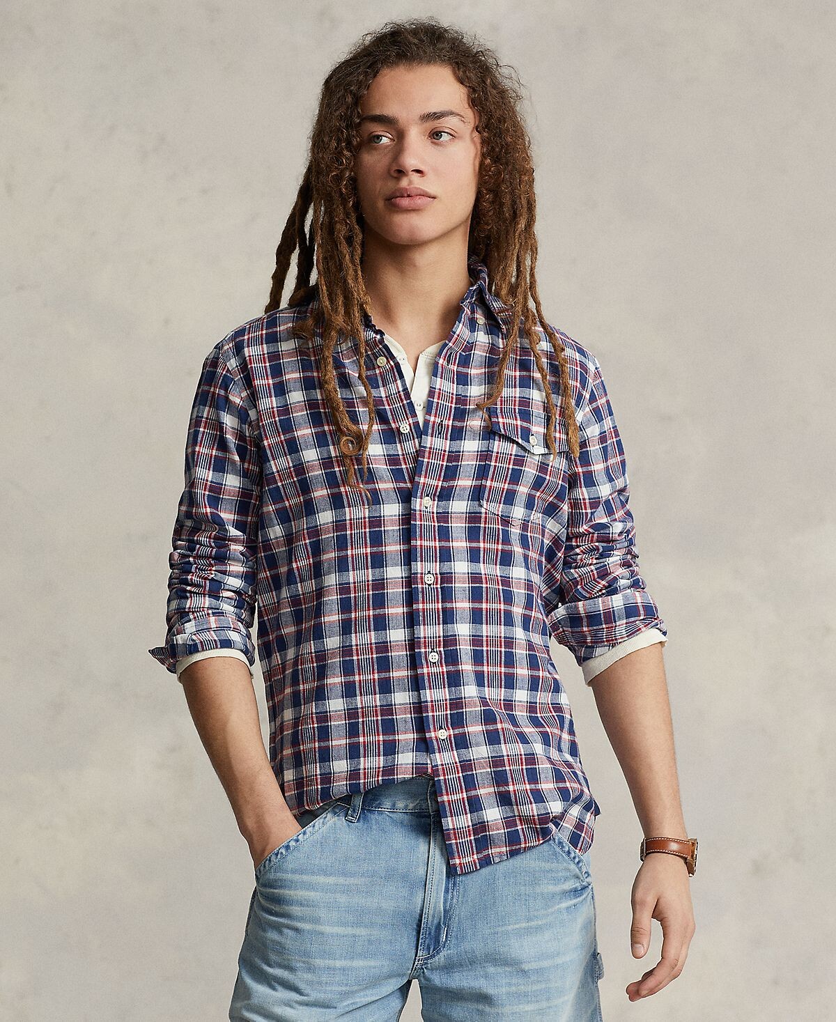 

Мужская хлопковая рубашка классического кроя из мадрасса Polo Ralph Lauren