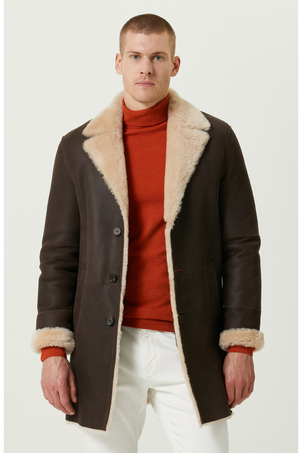 Коричневое кожаное пальто Limited с меховым воротником Network, коричневый