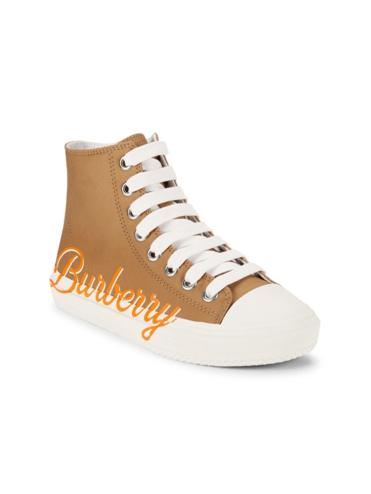 

Детские высокие кроссовки из габардина с логотипом Burberry, бежевый