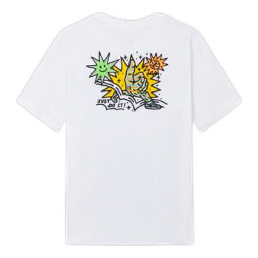 

Футболка Men's Nike Cartoon Sun Hand Printing Pattern Alphabet Round Neck Short Sleeve White T-Shirt, Белый