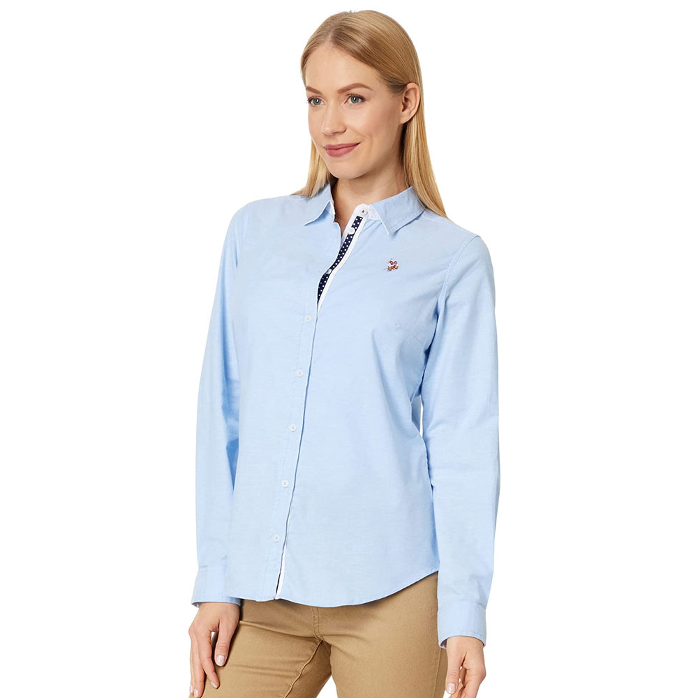 приталенная полосатая оксфордская рубашка из хлопка Рубашка U.S. Polo Assn. Long Sleeve Solid Stretch Oxford Woven, голубой