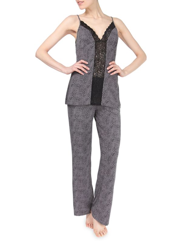 Комплект пижамный Memoi из двух частей с кружевной отделкой на бретельках и брюках, серый