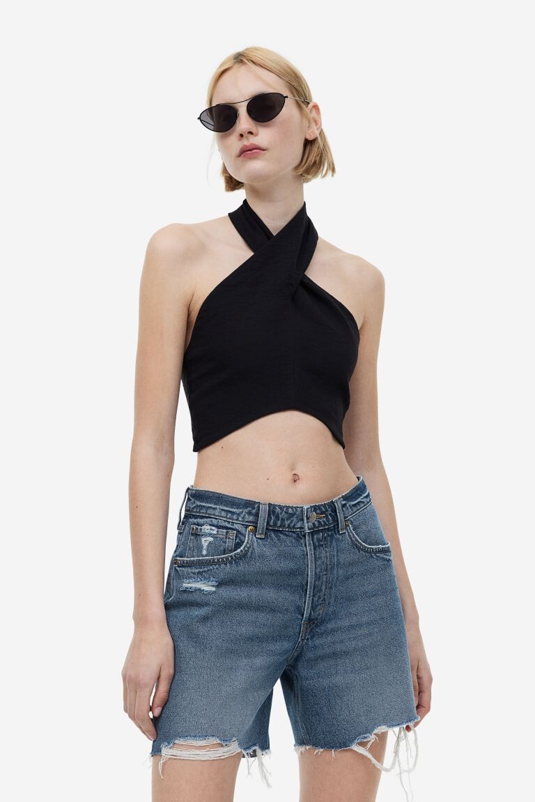 

Высокие джинсовые шорты-бермуды H&M, джинсовый синий