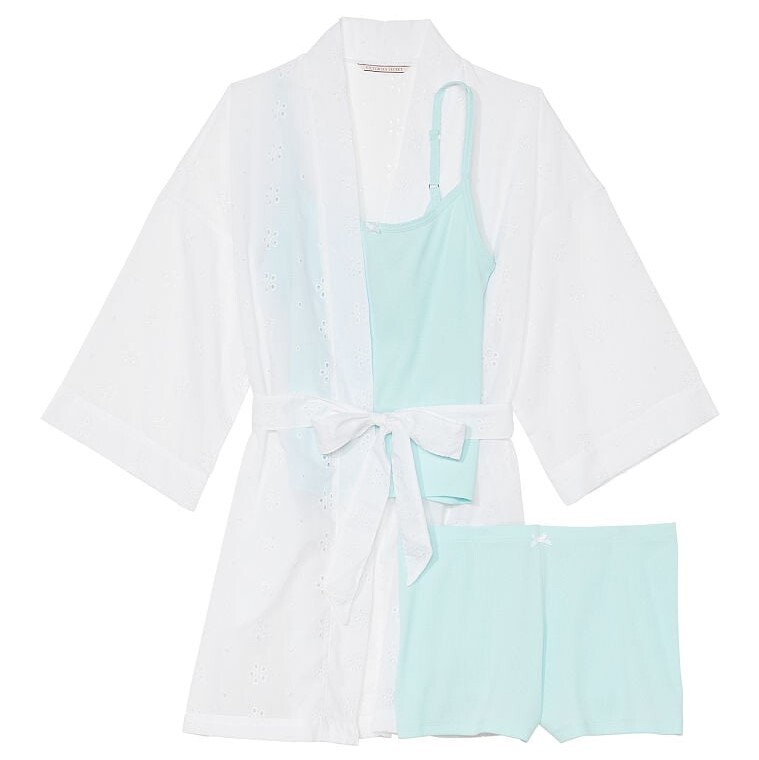 

Пижамный комплект Victoria's Secret Cotton, 3 предмета, белый, бирюзовый
