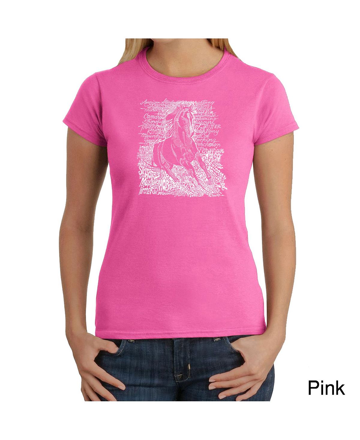 Женская футболка word art - популярные породы лошадей LA Pop Art, розовый