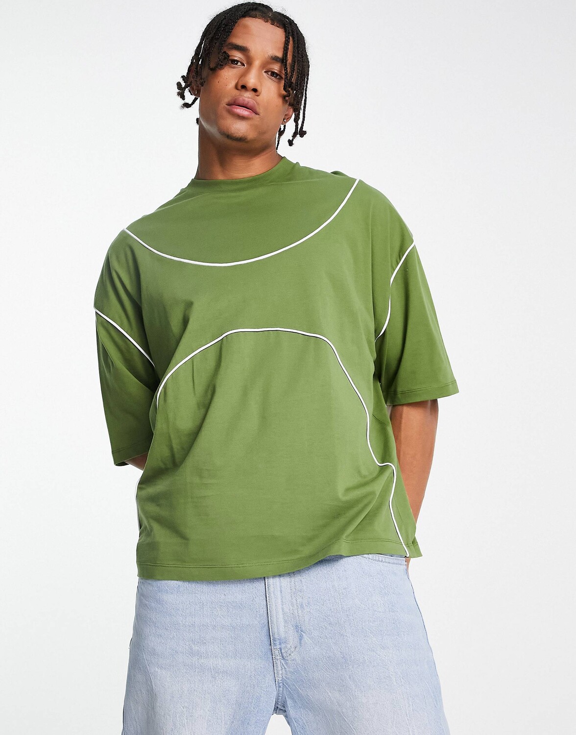 

Зеленая футболка оверсайз с белым кантом ASOS DESIGN, Зеленый