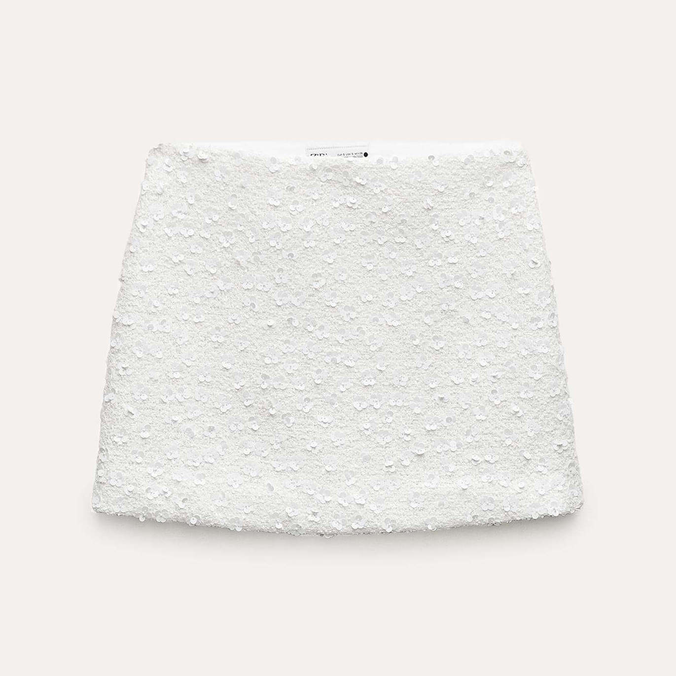 Юбка-мини Zara ZW Collection Short Sequinned, белый короткая юбка с пайетками zara белый