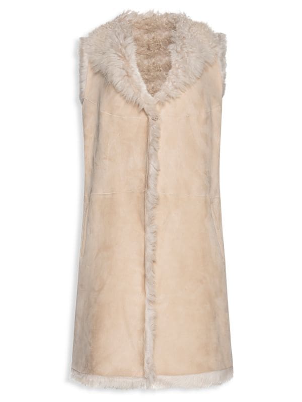 Длинный Жилет WOLFIE FURS из овчины, sand cream - фото