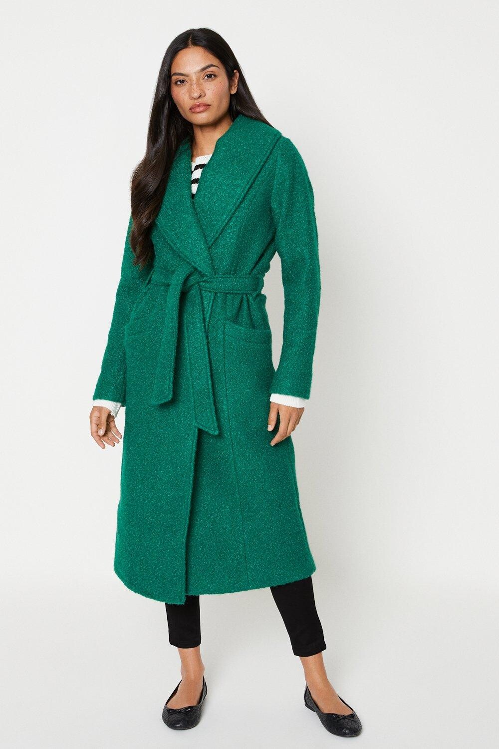 

Длинное пальто с запахом из букле Dorothy Perkins, зеленый