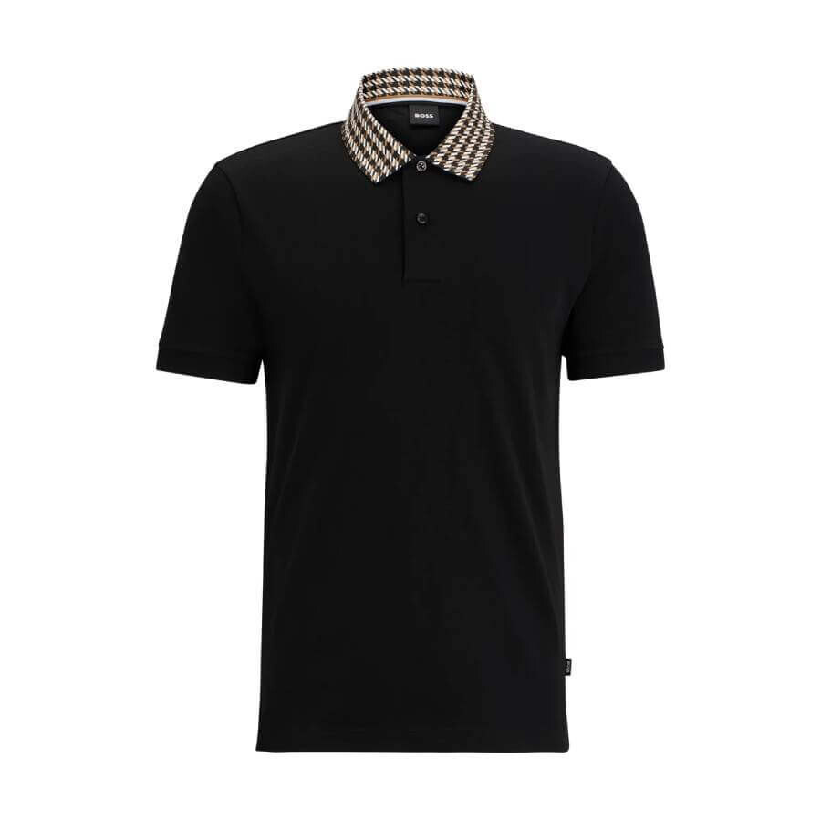 

Футболка-поло Hugo Boss Cotton Jersey With Houndstooth Collar, черный