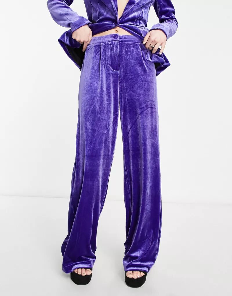 Широкие бархатные брюки фиолетового цвета Only цена и фото