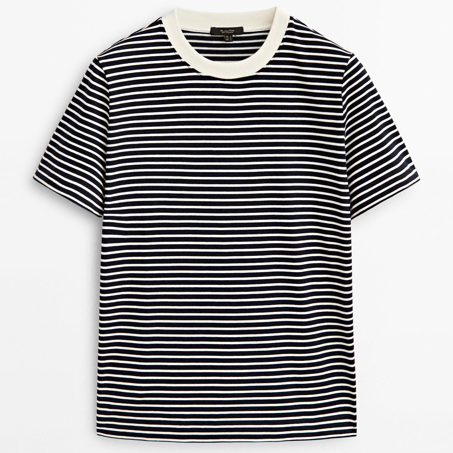 

Футболка Massimo Dutti Striped Cotton With Contrast Neckline, кремовый