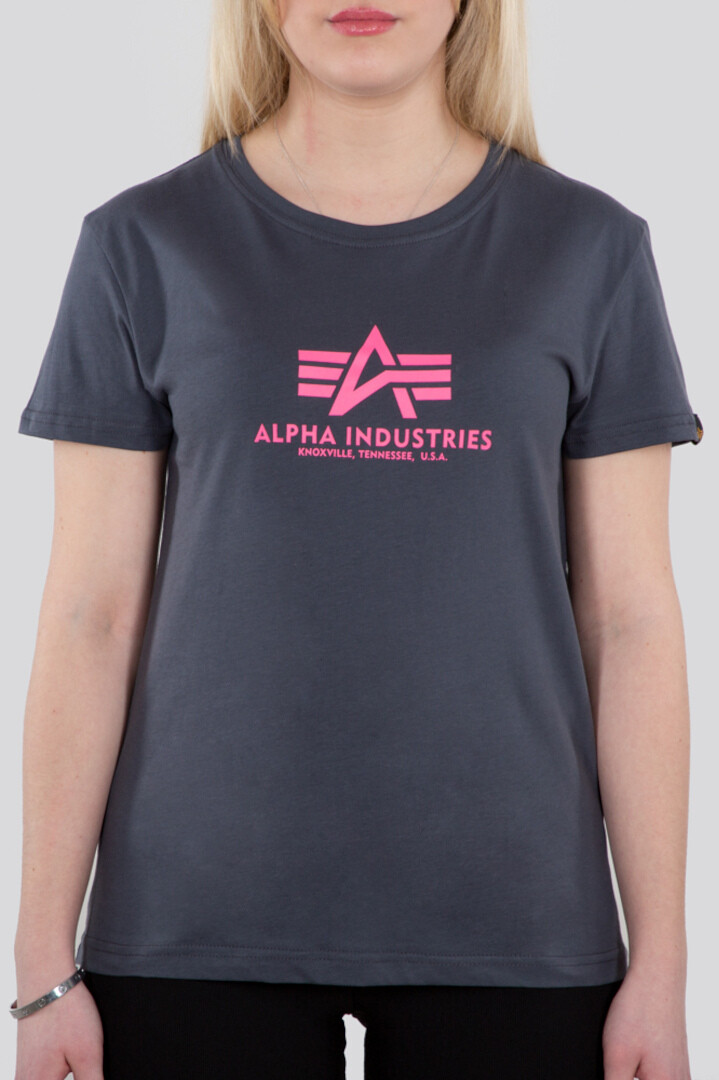 

Футболка Alpha Industries New Basic Neon Print женская, серо-розовая