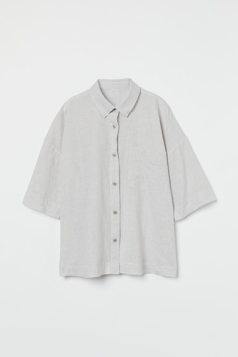 

Льняная пижамная рубашка H&M, светло-серый/полоски