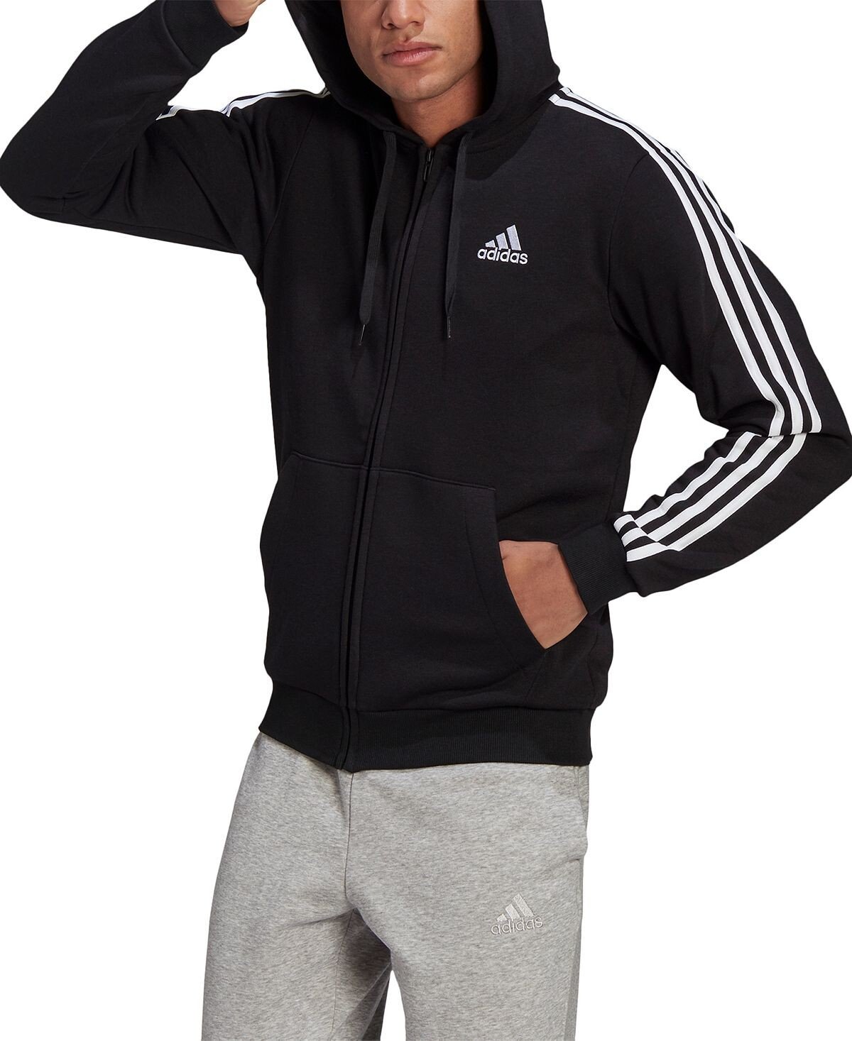 

Мужская худи essentials с молнией во всю длину adidas, черно-белый