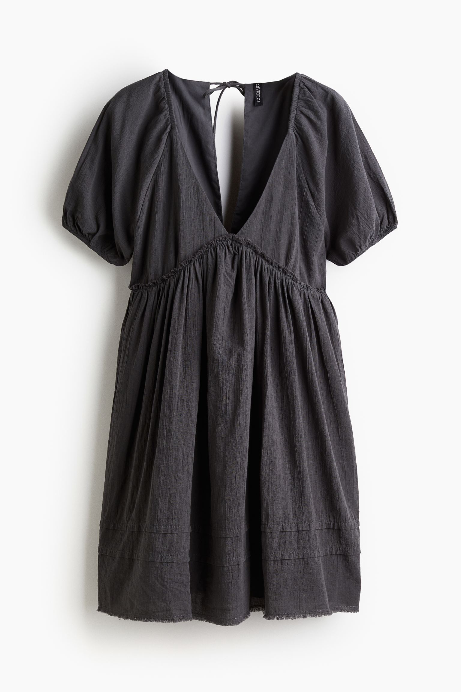 Платье H&M Tie-detail Crinkled Easy-wear, темно-серый