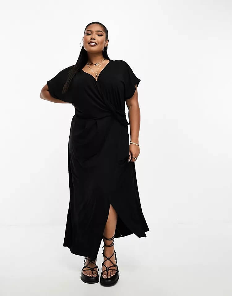 Платье-миди Asos Design Curve Pleated Drape, черный prettylittlething миниатюрное черное платье миди на косточках с драпировкой