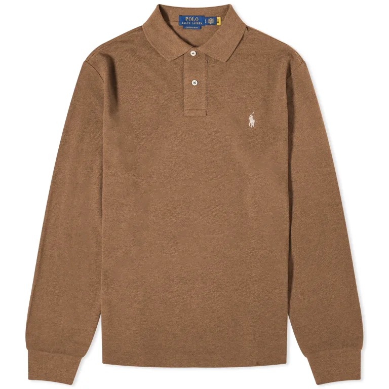 Рубашка-поло Polo Ralph Lauren Long Sleeve Custom Fit, коричневый