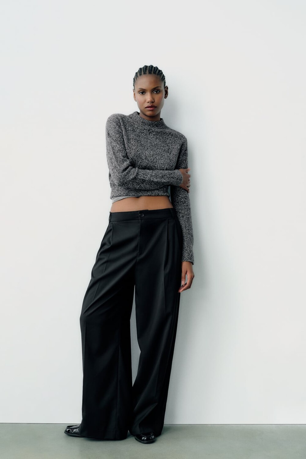 

Плиссированные брюки полной длины ZARA, черный