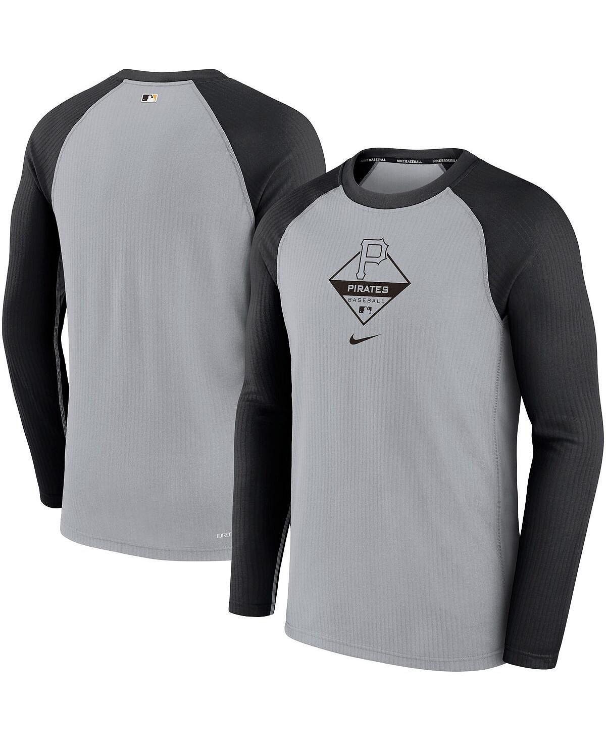 цена Мужская серая, черная футболка с длинным рукавом реглан pittsburgh pirates game authentic collection performance Nike, мульти