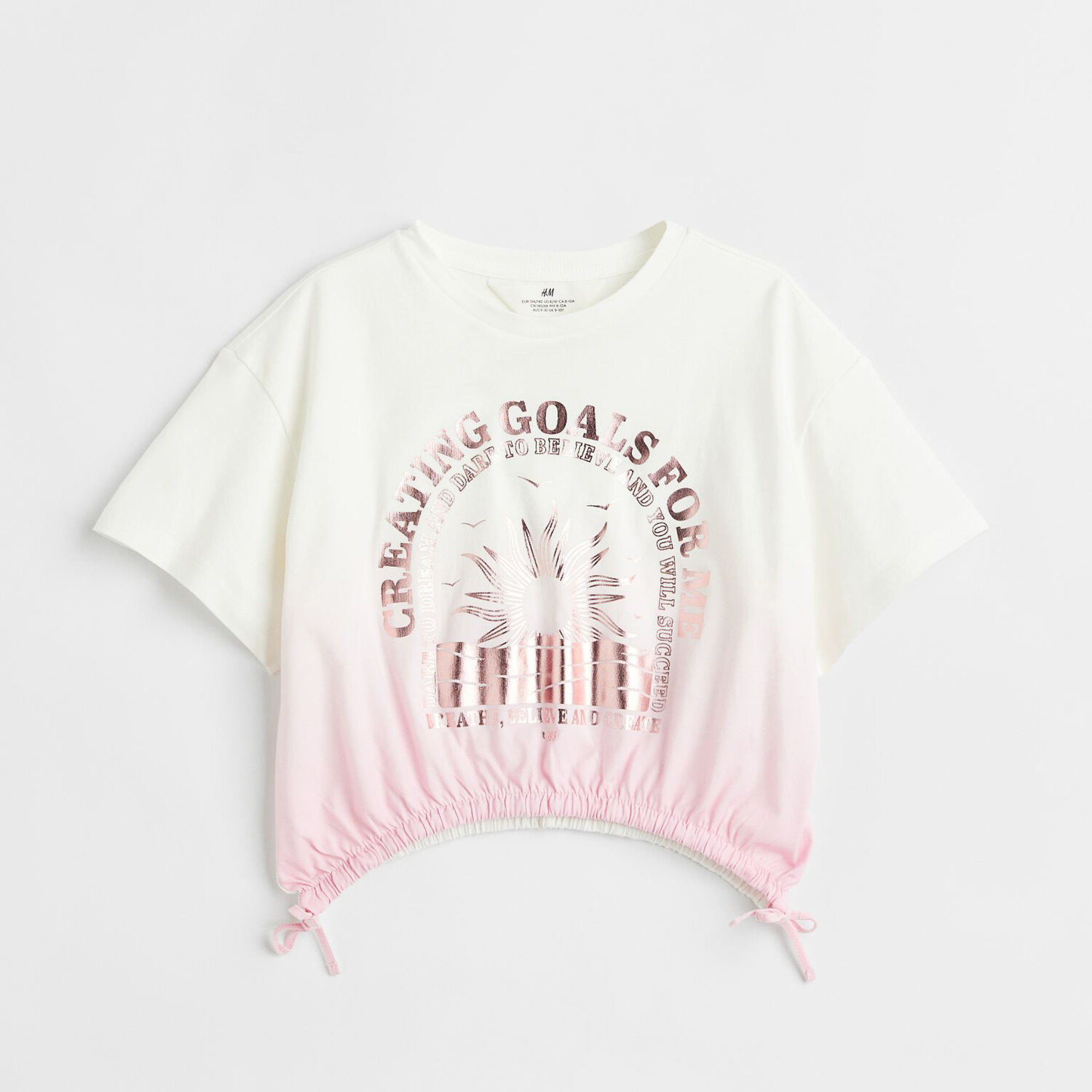 

Футболка с кулиской H&M Creating Goals, белый/светло-розовый