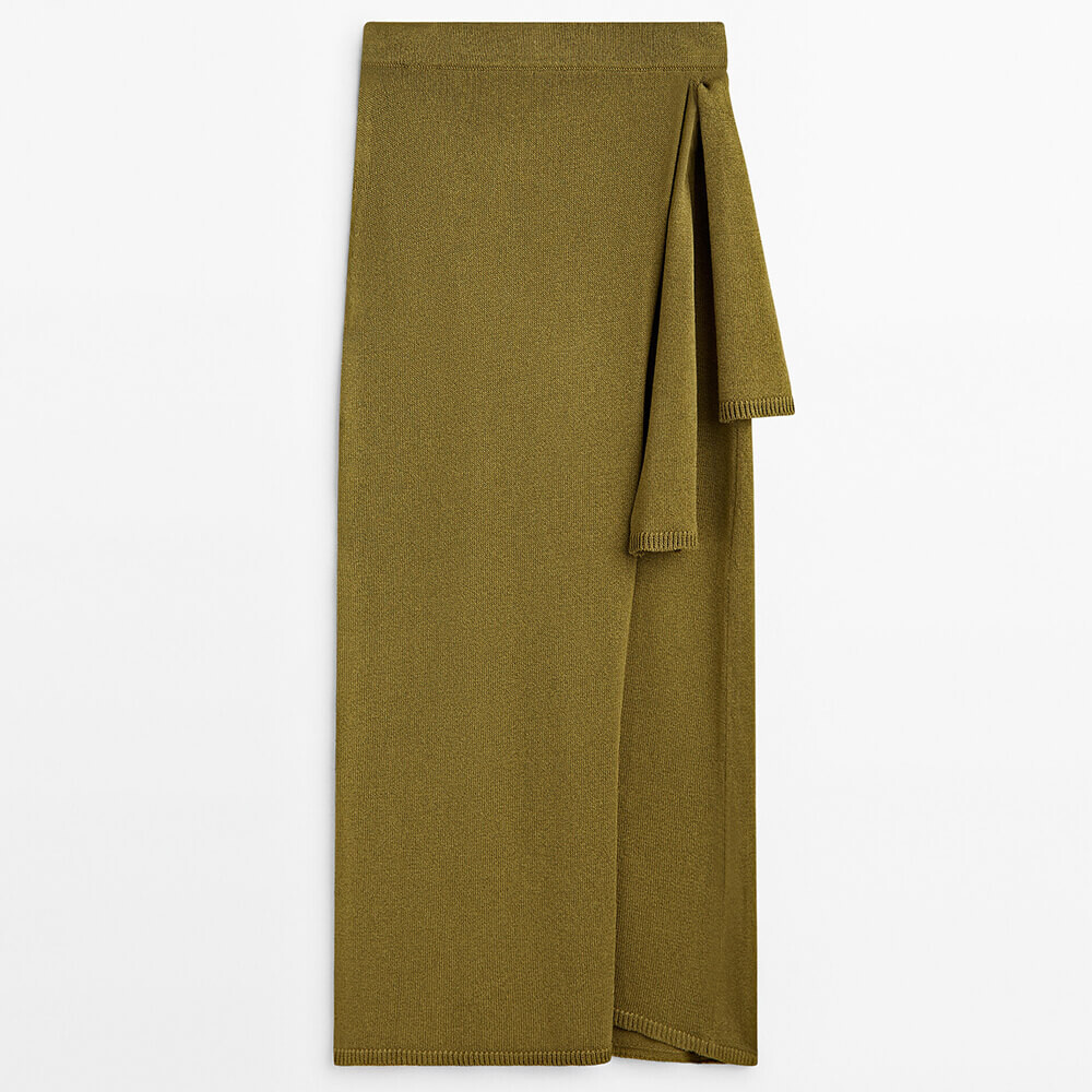 

Юбка Massimo Dutti Knit With Side Knot, оливковый