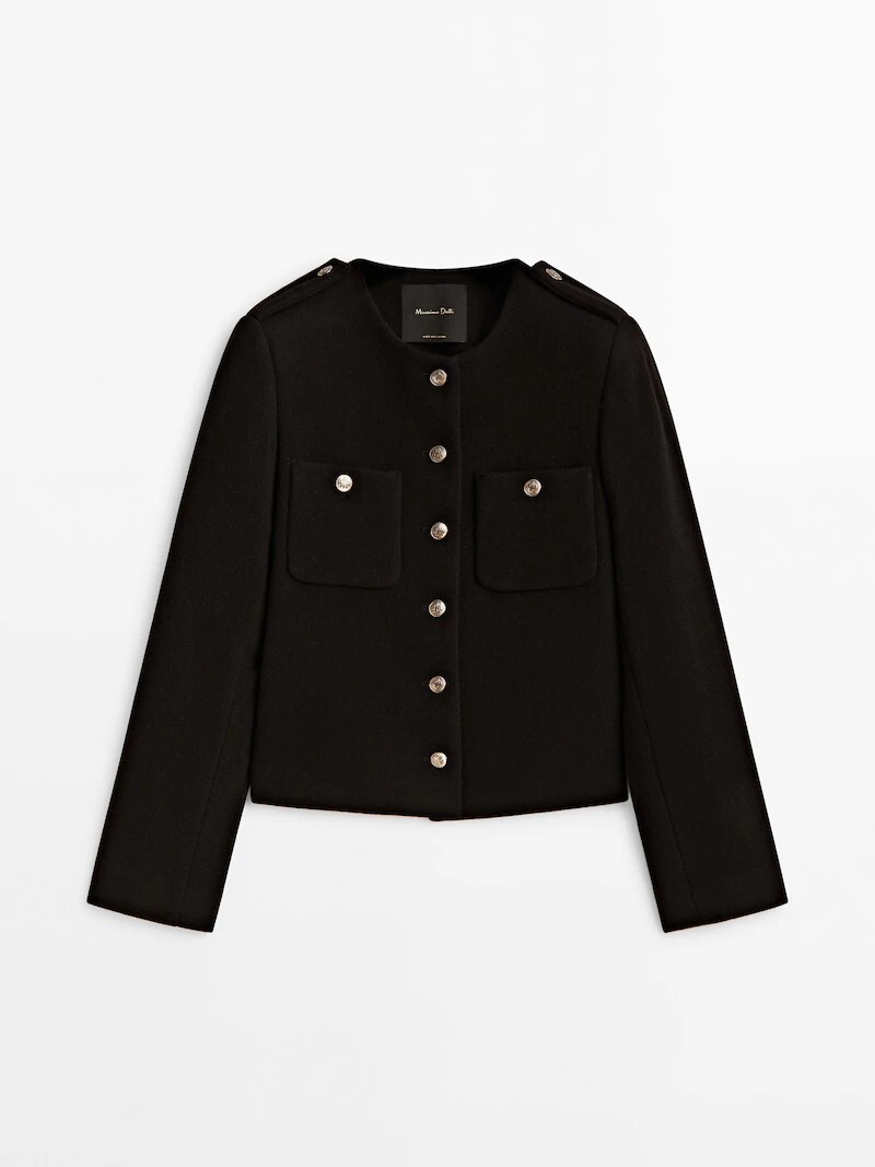 

Укороченный жакет Massimo Dutti Wool blend with buttons, черный