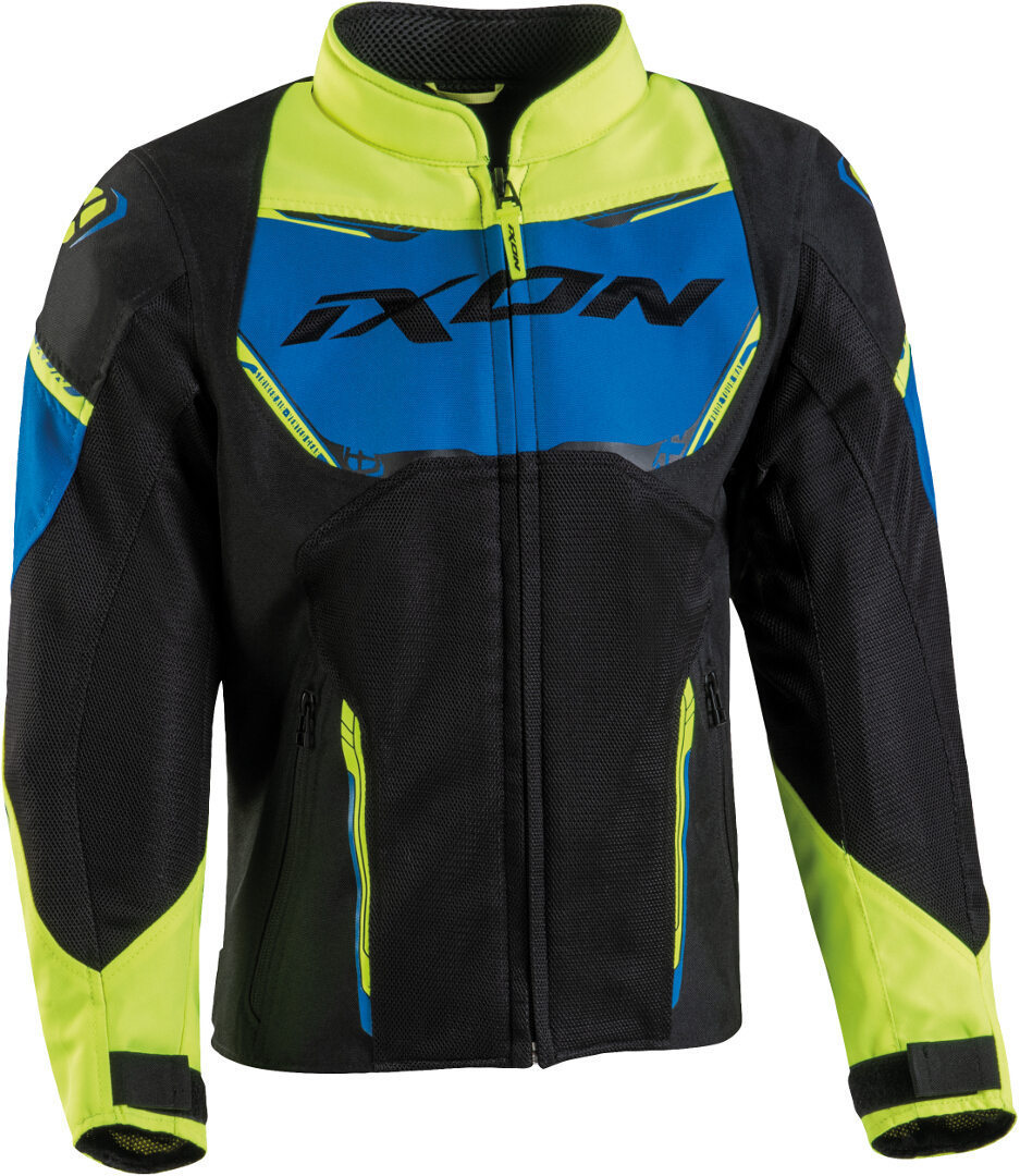 цена Куртка Ixon Striker Air Детская мотоциклетная текстильная, черно-сине-желтая