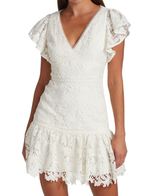 

Кружевное мини-платье с вышивкой ML Monique Lhuillier Ivory