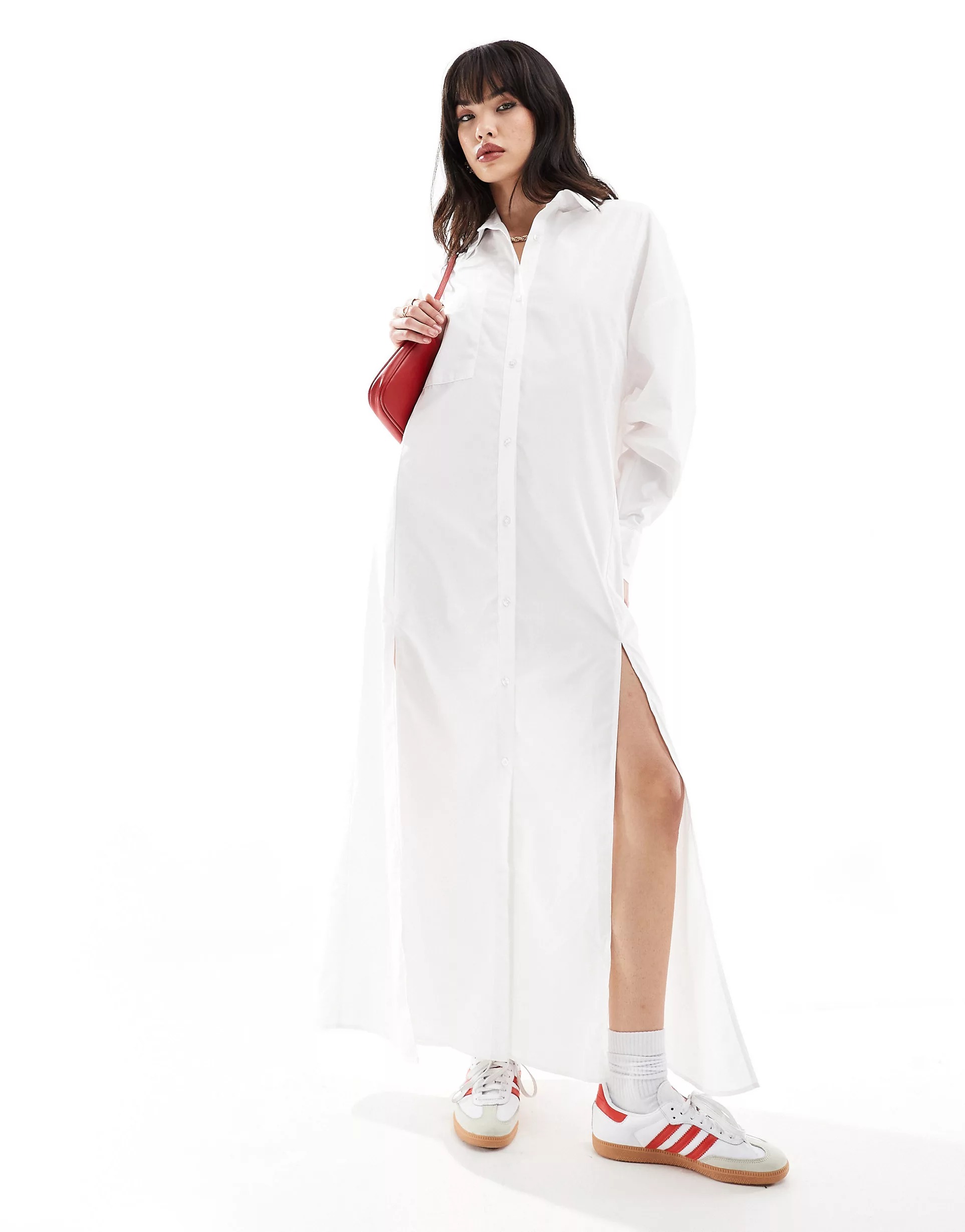 Платье-рубашка макси Asos Design With High Double Split, белый платье макси asos edition sleeveless sheer monochrome stripe черный белый