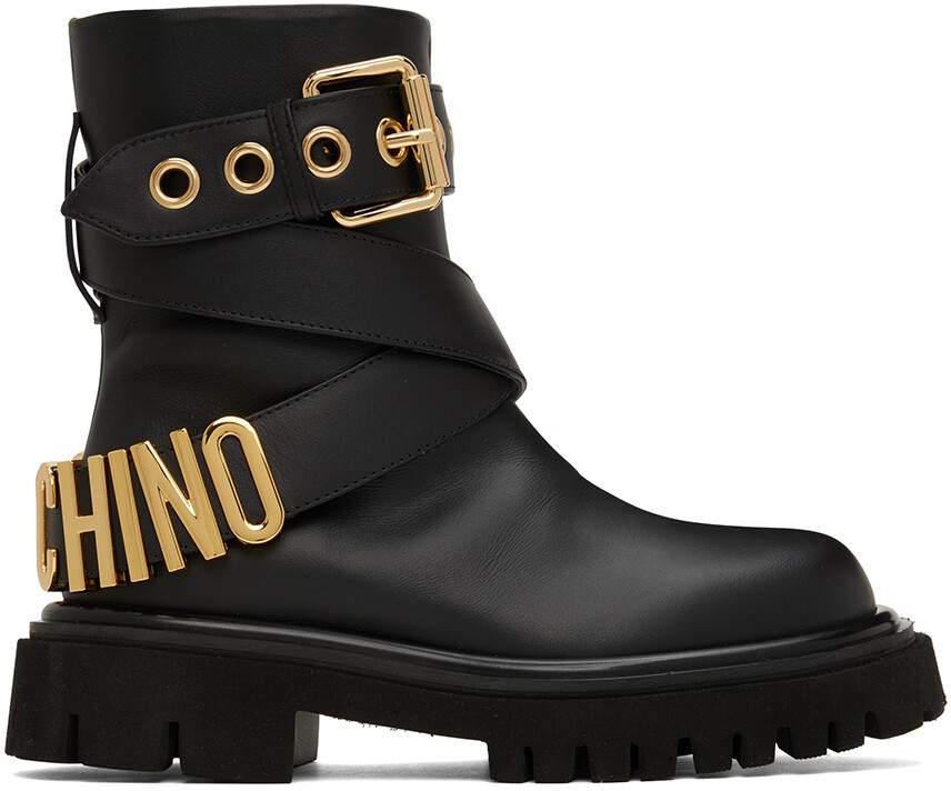

Черные ботинки с пряжкой с логотипом Moschino