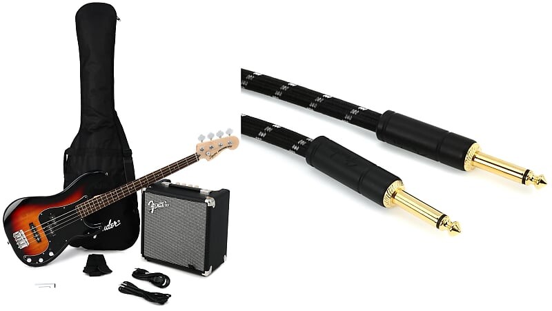 

Squier Affinity Series Precision Bass PJ Pack 3-Color Sunburst с Laurel Fingerboard Bundle with Fender 0990820080 Deluxe Series Straight to Straight Instrument Cable — 18,6 футов, черный твид Squier + Fender 0372980000=1 0990820080=1
