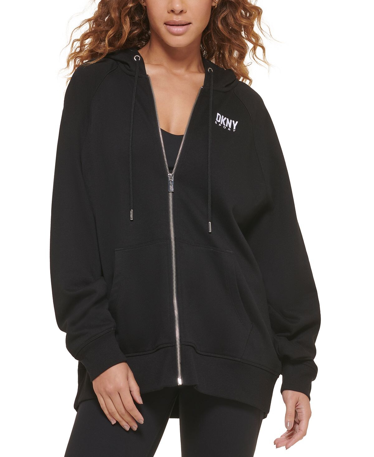 

Женская объемная хлопковая толстовка с капюшоном на молнии DKNY, черный