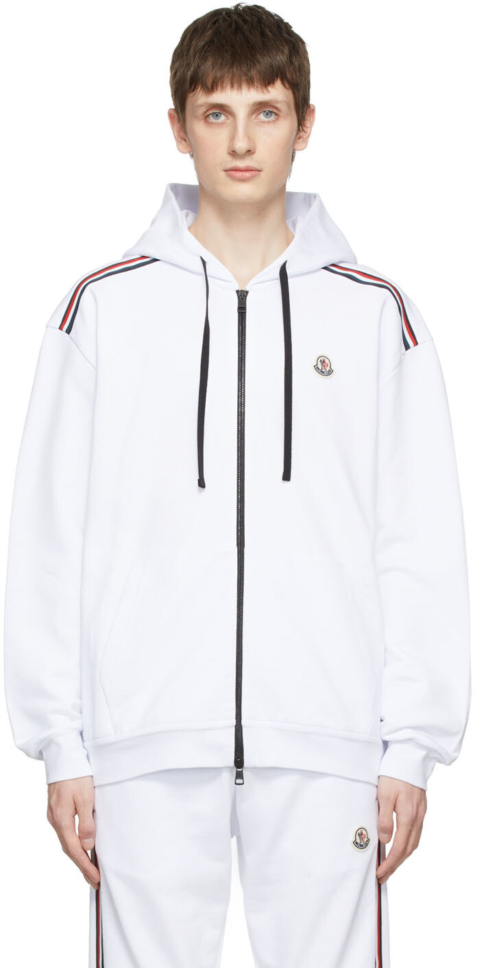 

Белая хлопковая толстовка с капюшоном Moncler, Белый