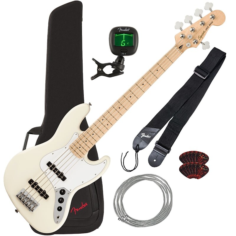 

Squier Affinity Jazz Bass V - Maple, Olympic White BASS ESSENTIALS BUNDLE Affinity Jazz Bass V Olympic White