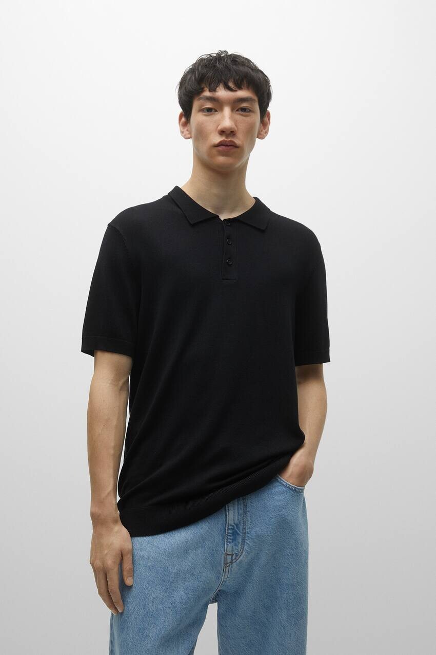 

Трикотажная рубашка поло с короткими рукавами Pull&Bear, черный