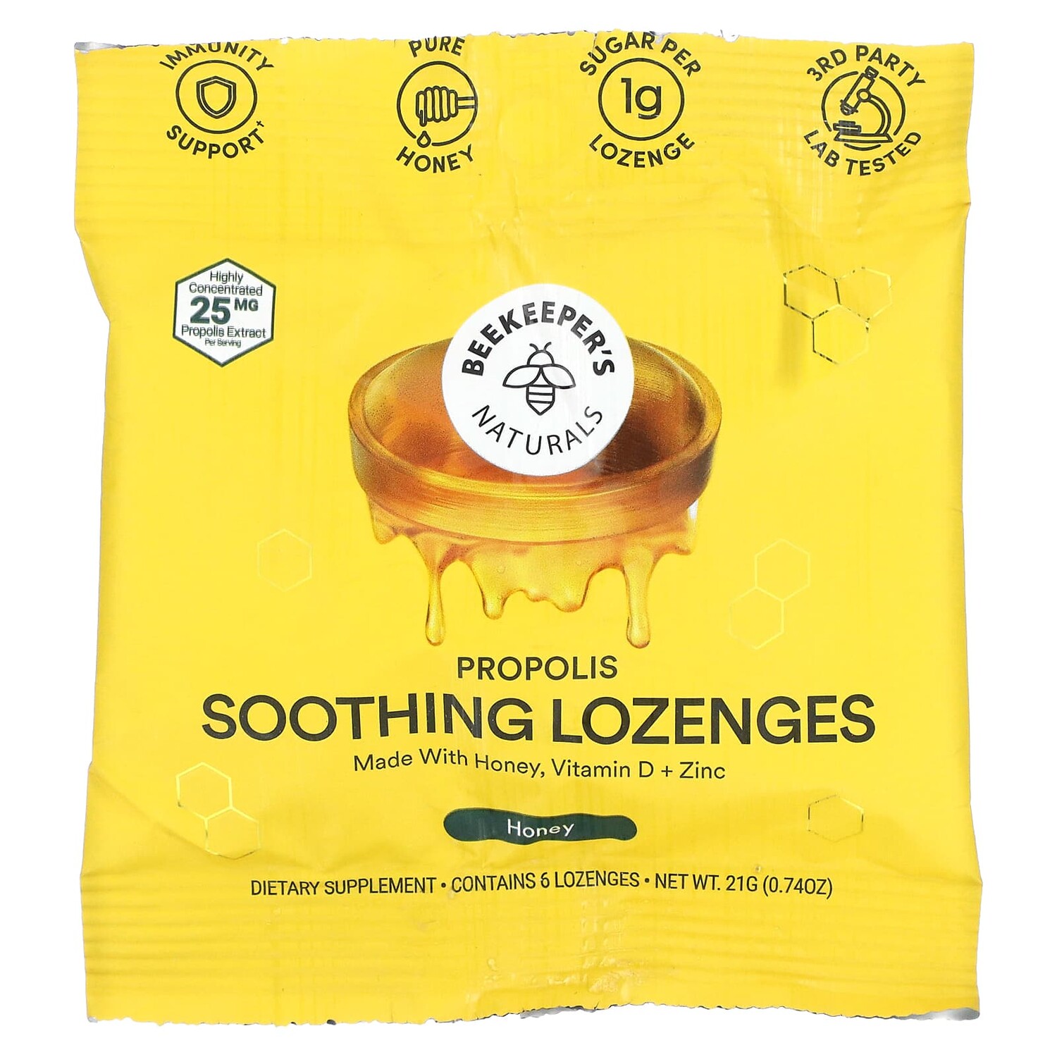 

Успокаивающие Пастилки Beekeeper's Naturals с прополисом, мед, 6 пастилок