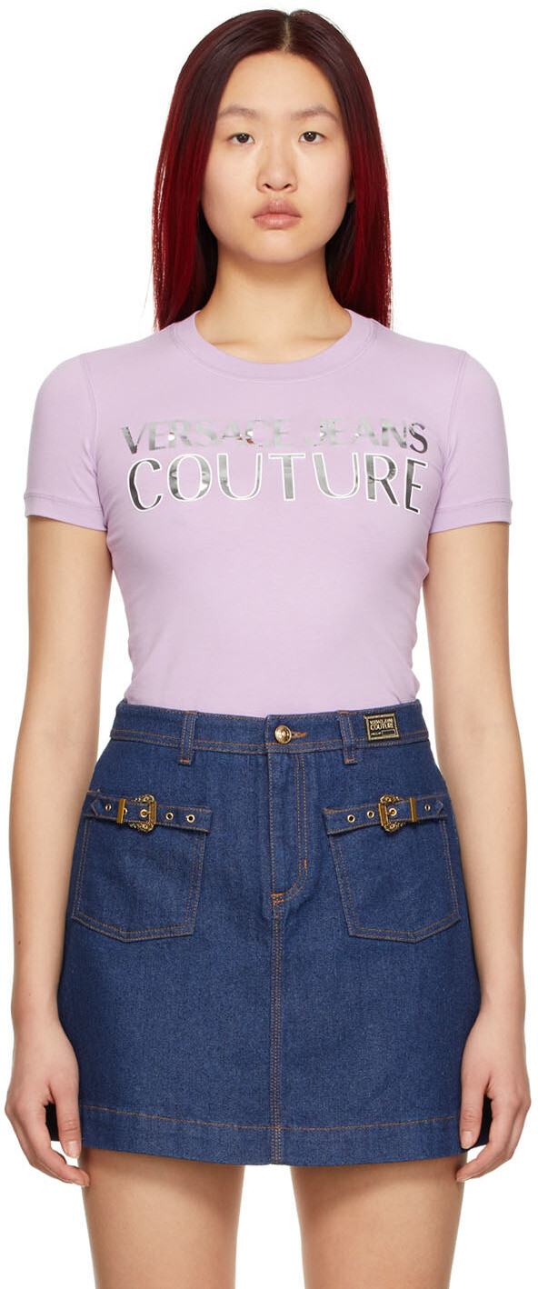 

Фиолетовая футболка с логотипом Mirror Versace Jeans Couture