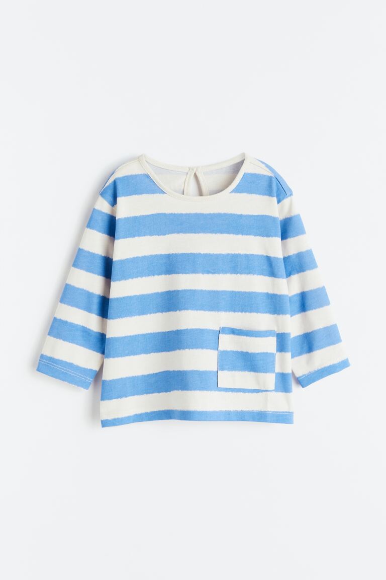 

Хлопковый топ с длинными рукавами H&M, голубой/белые полосы