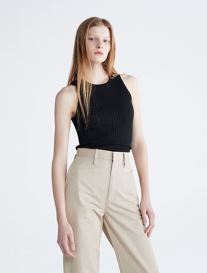 

Гладкая хлопковая майка в рубчик Calvin Klein, черный