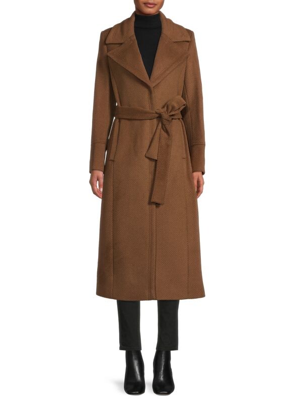 

Пальто Donna Karan из смесовой шерсти с завязками на талии, коричневый
