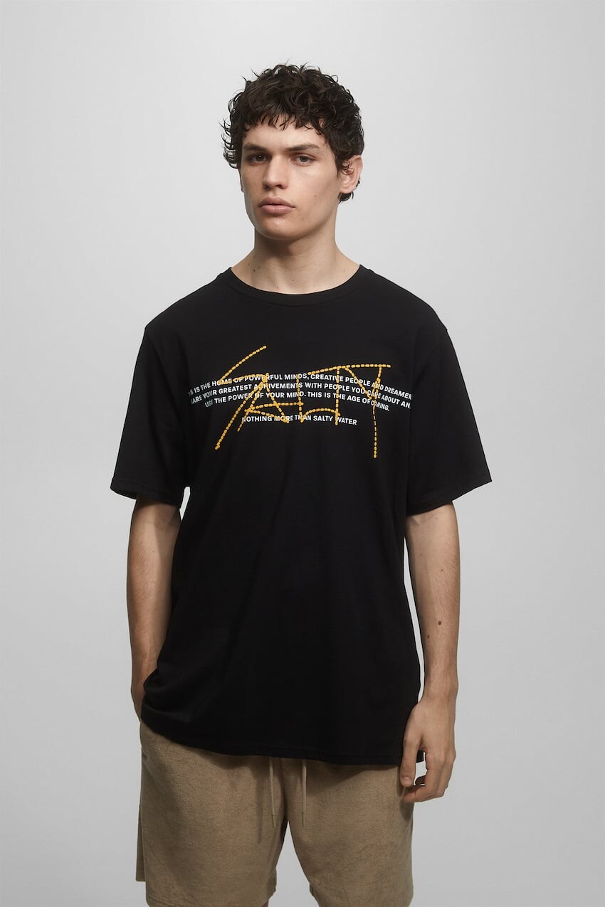 

Футболка с короткими рукавами и принтом Pull&Bear, черный