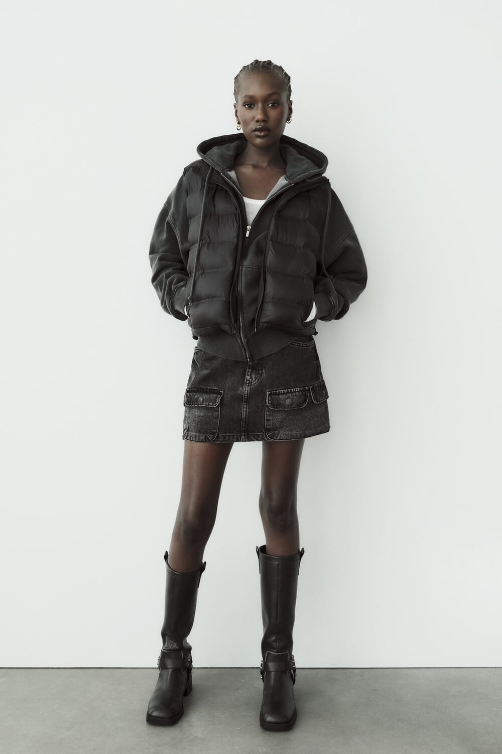 

Водоотталкивающий двусторонний укороченный жилет ZARA, черный