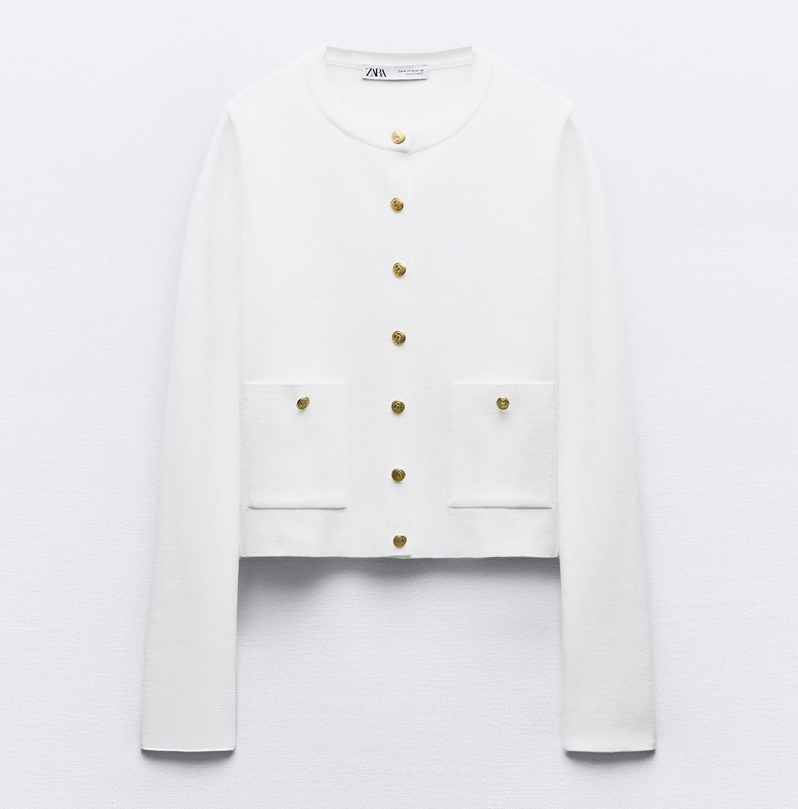 Жакет Zara Knit With Golden Buttons, белый цена и фото